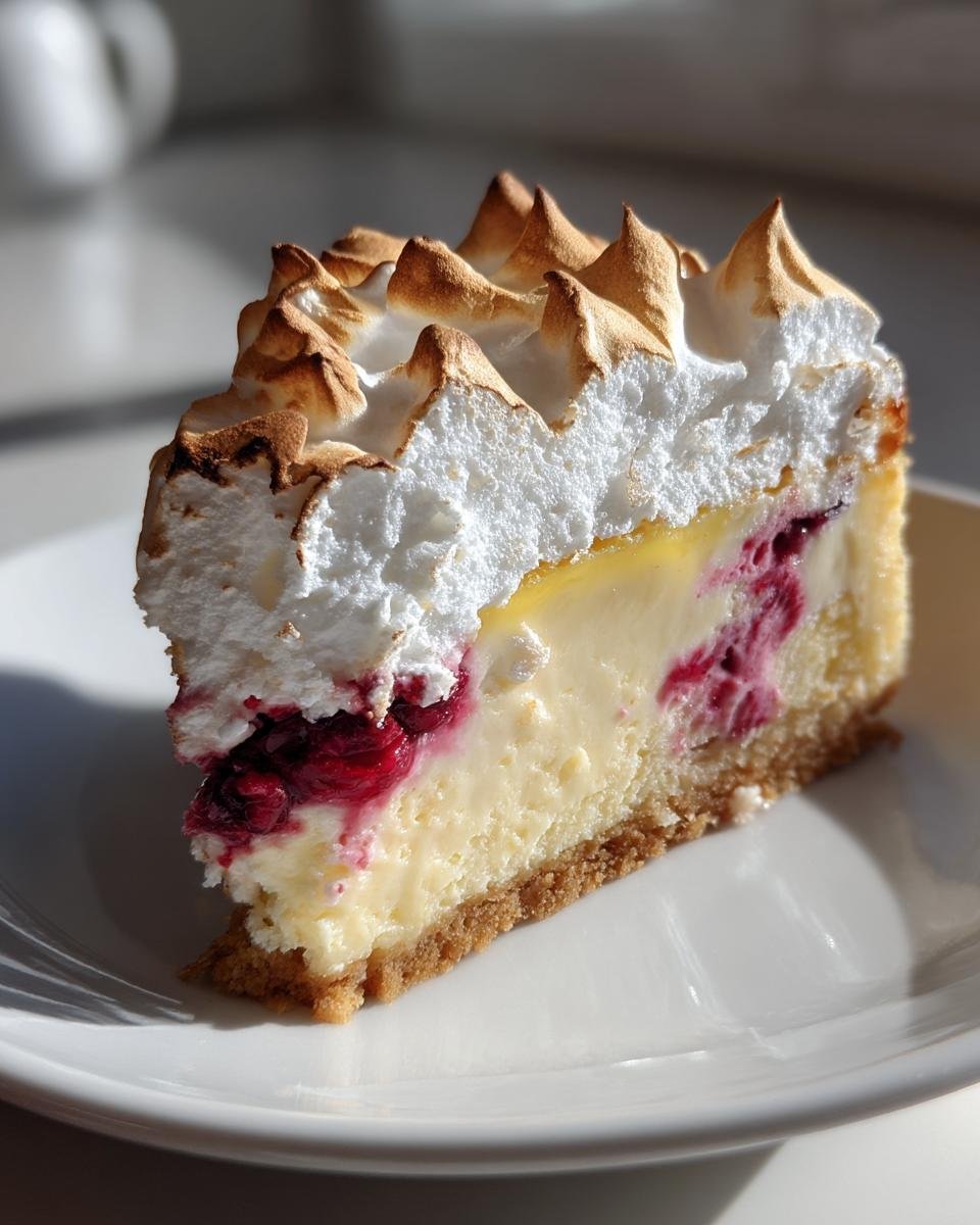 Lemon Raspberry Meringue Cheesecake - detail 1
