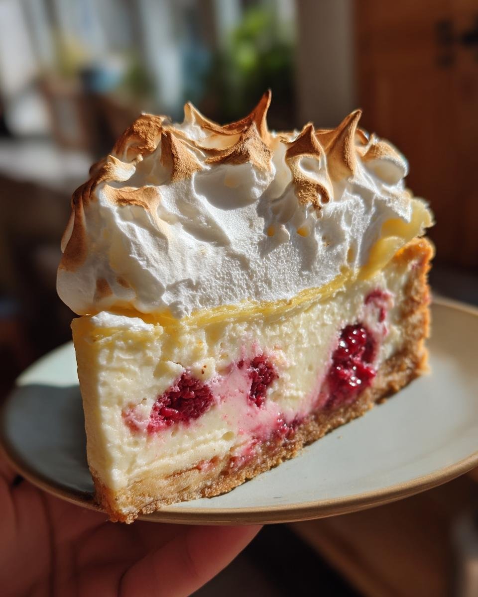 Lemon Raspberry Meringue Cheesecake - detail 3
