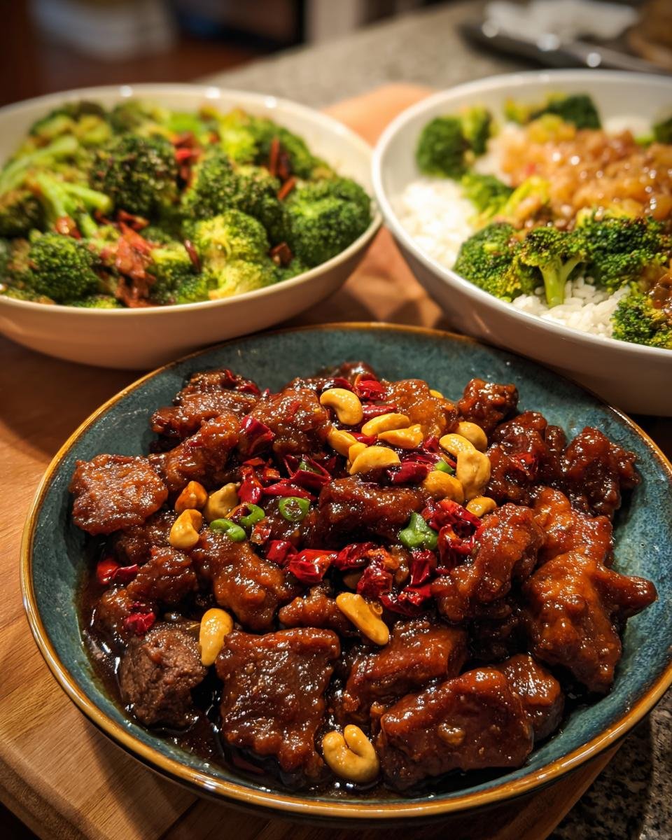 Homemade Takeout Trio: Kung Pao Chicken, Beef and Broccoli, and Bourbon Chicken - detail 1