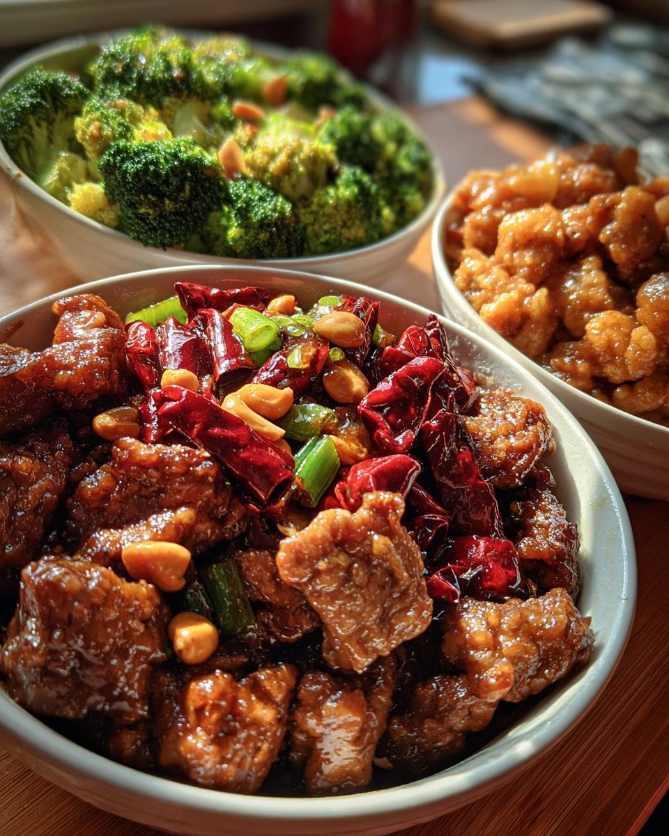 Homemade Takeout Trio: Kung Pao Chicken, Beef and Broccoli, and Bourbon Chicken - detail 2