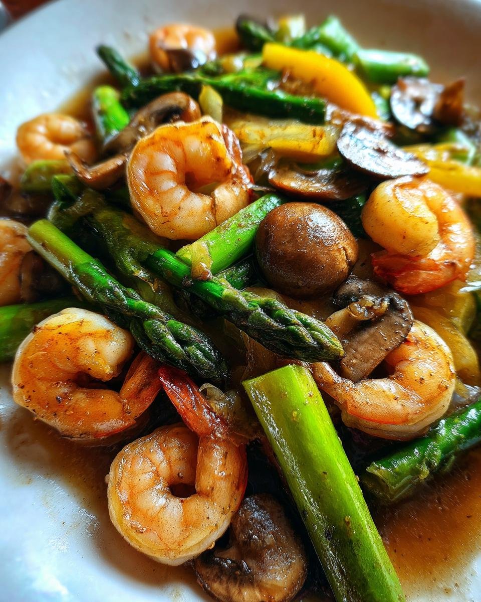 Stir-fried Shrimp with Asparagus and Mushrooms - detail 2