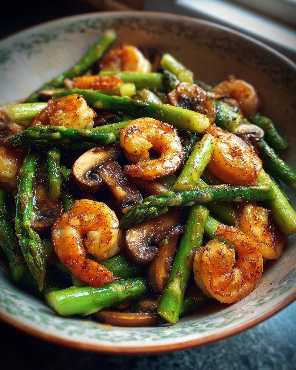 Stir-fried Shrimp with Asparagus and Mushrooms - detail 3
