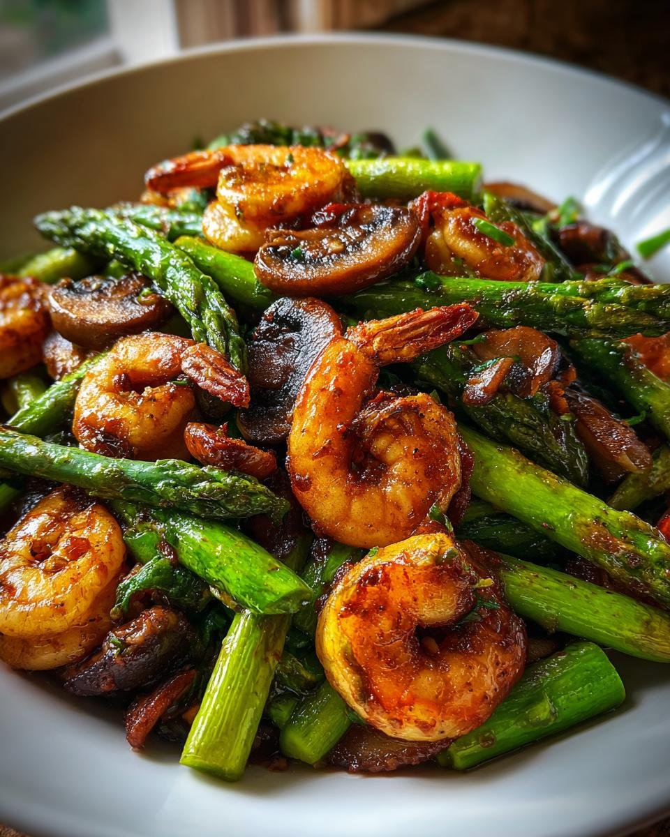Stir-fried Shrimp with Asparagus and Mushrooms - detail 4