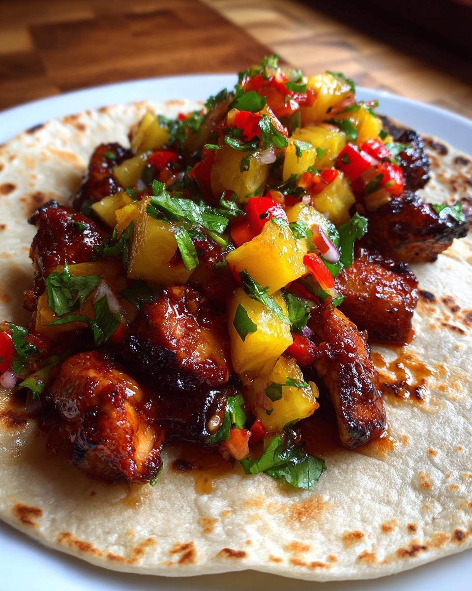 Teriyaki Chicken Tacos with Grilled Pineapple Pear Salsa - detail 1