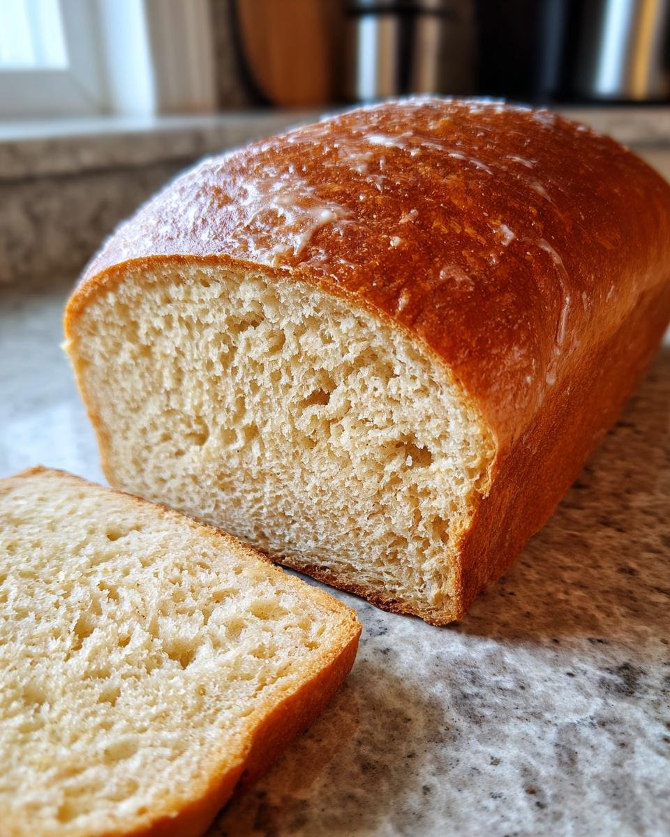 Close-up of a freshly baked loaf of Irresistible Copycat Cheesecake Factory Honey Wheat Bread with a slice cut.