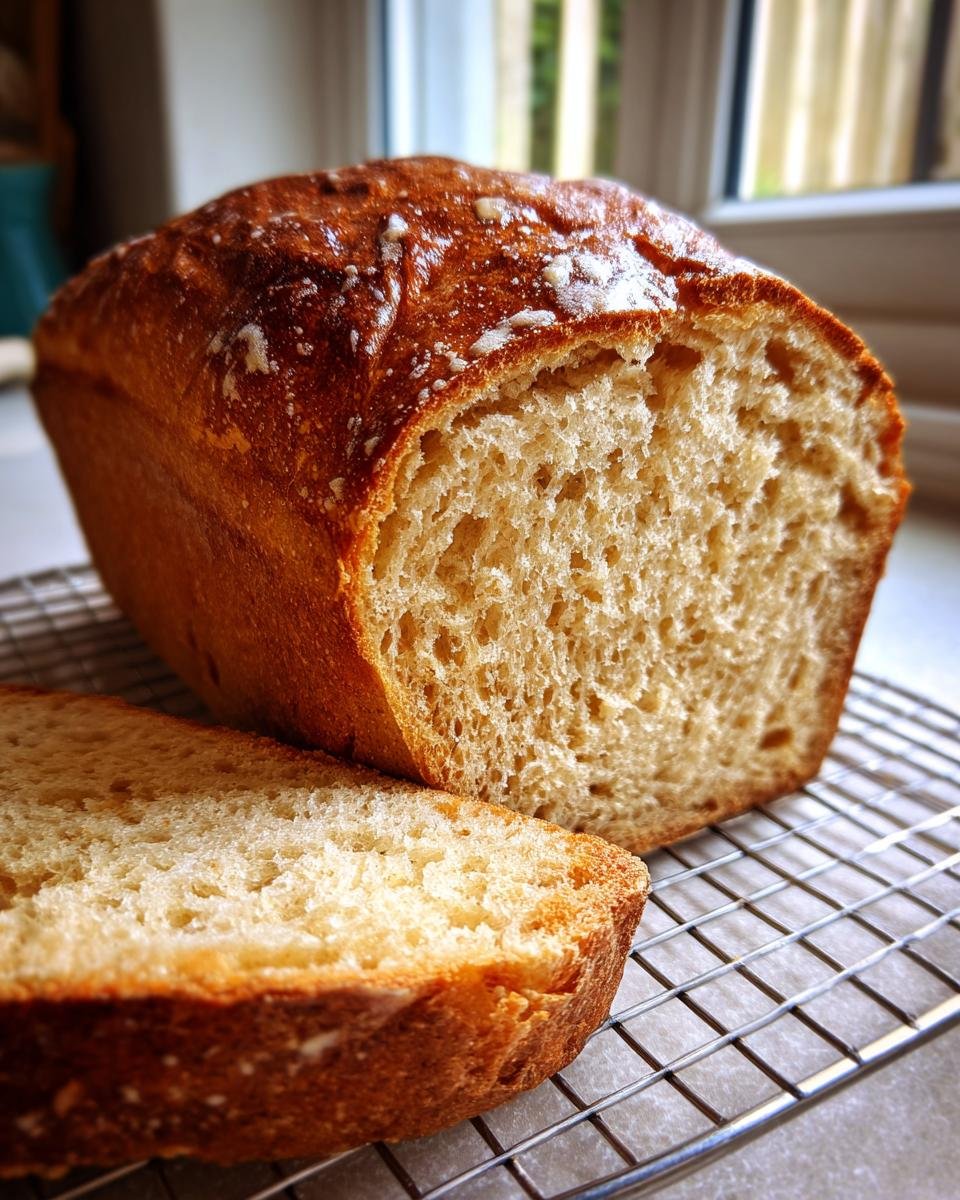A loaf of Irresistible Copycat Cheesecake Factory Honey Wheat Bread with a slice cut, resting on a cooling rack.