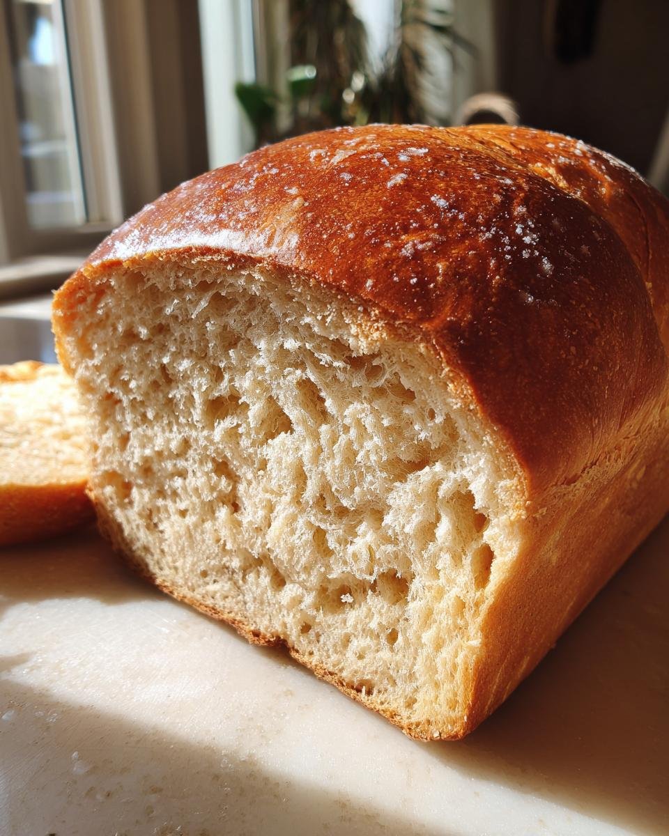 A close-up of a freshly baked loaf of Irresistible Copycat Cheesecake Factory Honey Wheat Bread, showing its golden crust and soft, airy interior.