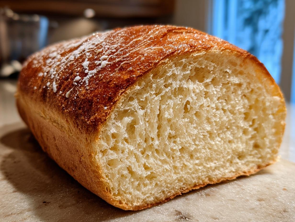 Close-up of a freshly baked loaf of Irresistible Copycat Cheesecake Factory Honey Wheat Bread, showing its golden crust and soft interior.