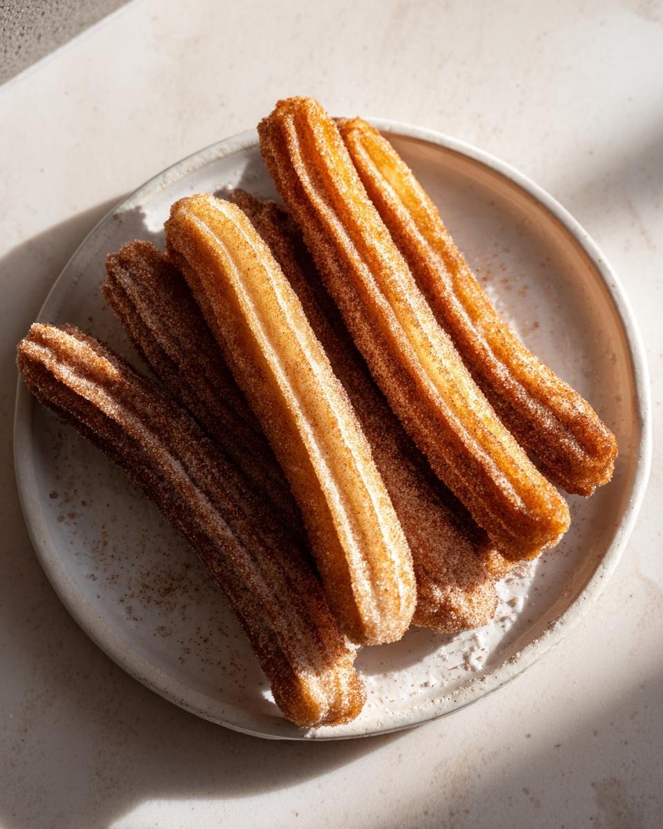 A pile of freshly made Crispy Air Fryer Churros Easy Carnival Treat, coated in cinnamon sugar, on a rustic plate.