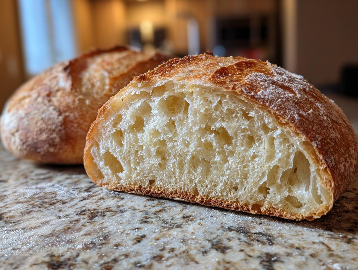 Close-up of Grandma's Perfect Homemade Bread, showing a golden crust and airy crumb.