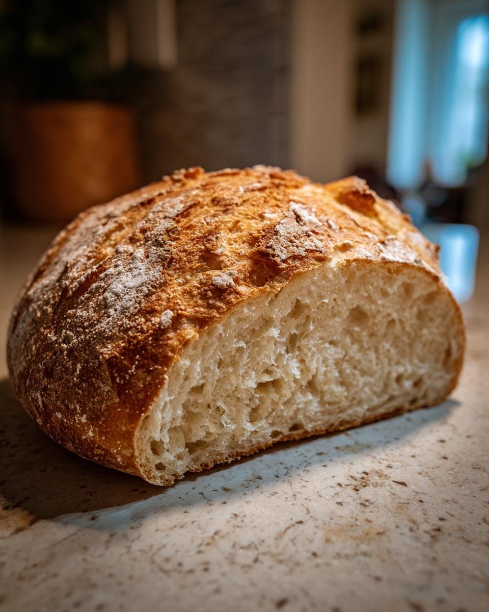 A close-up of Grandma's Perfect Homemade Bread, showing its golden-brown crust and airy crumb.