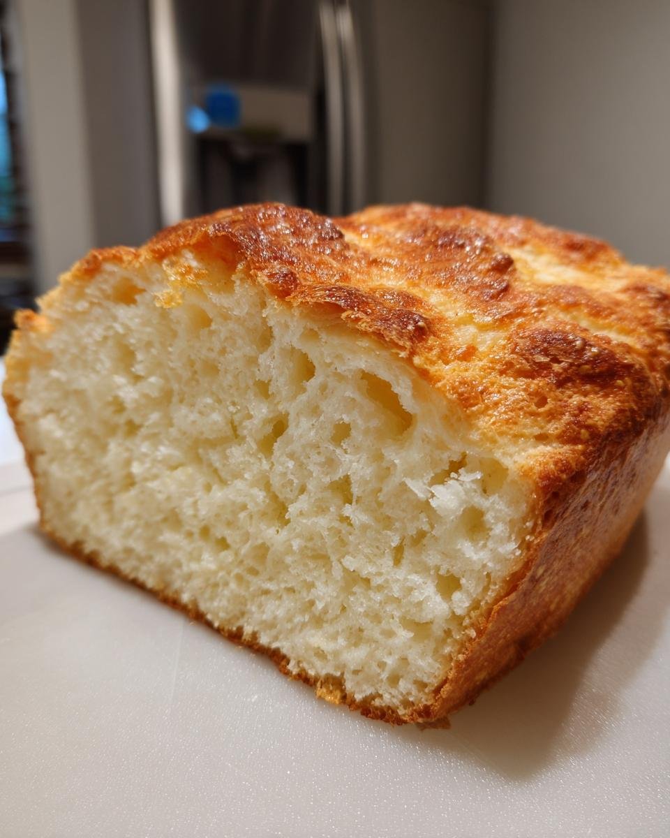 A close-up of a slice of Grandma's Perfect Homemade Bread, showing its fluffy interior and golden-brown crust.