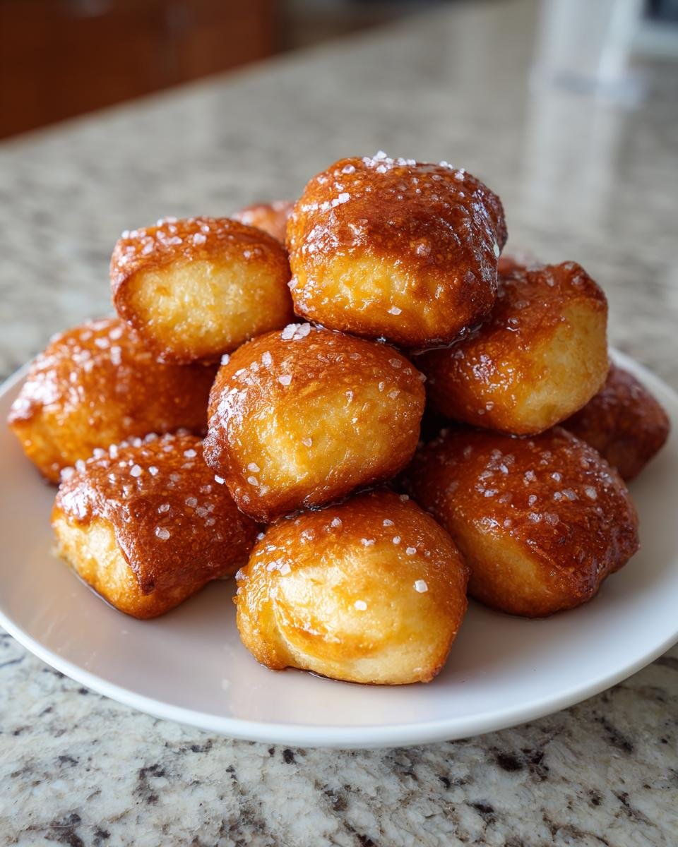 A pile of Irresistible Buttery Soft Pretzel Bites sprinkled with coarse salt.