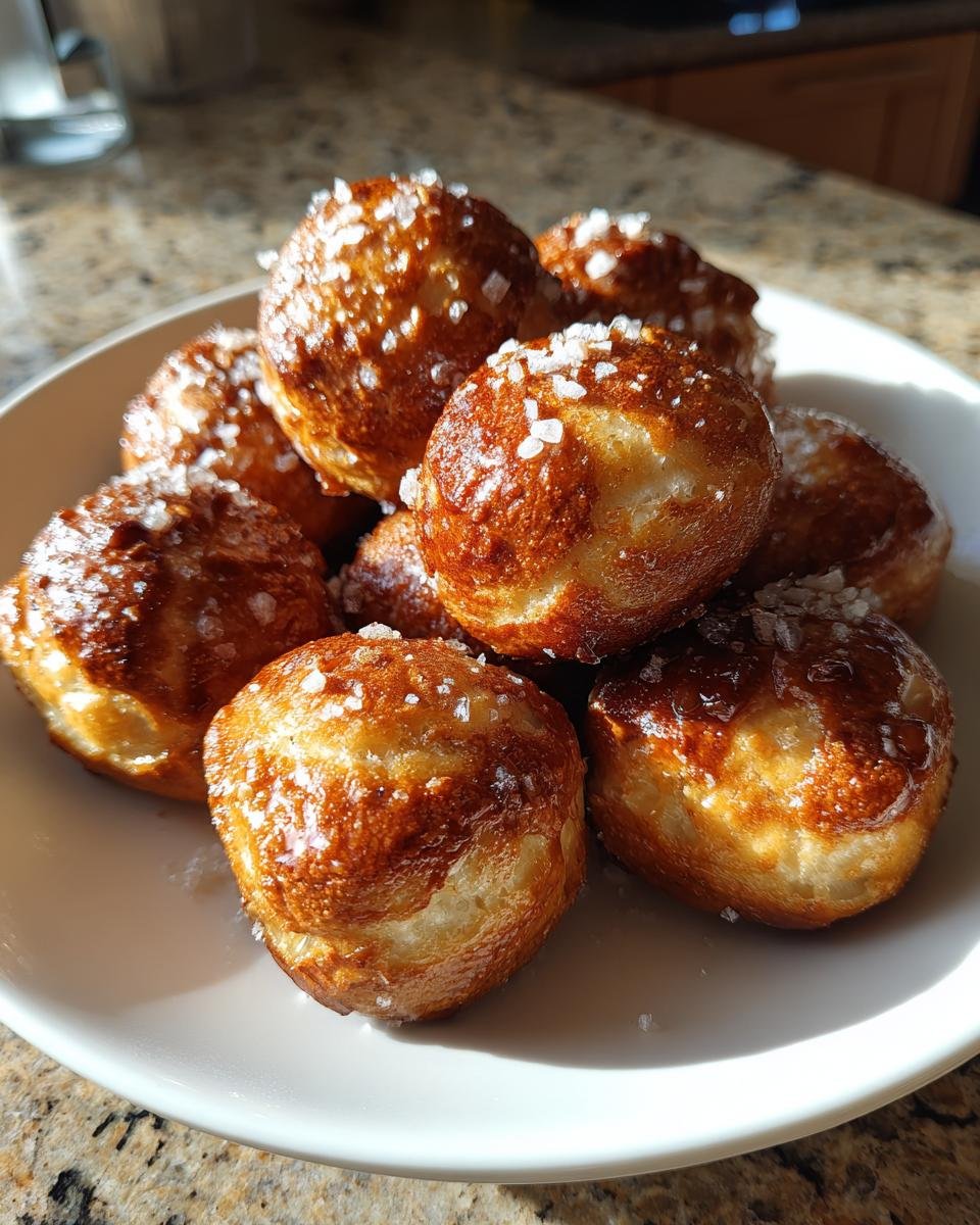 A close-up shot of a pile of Irresistible Buttery Soft Pretzel Bites, sprinkled with coarse salt.