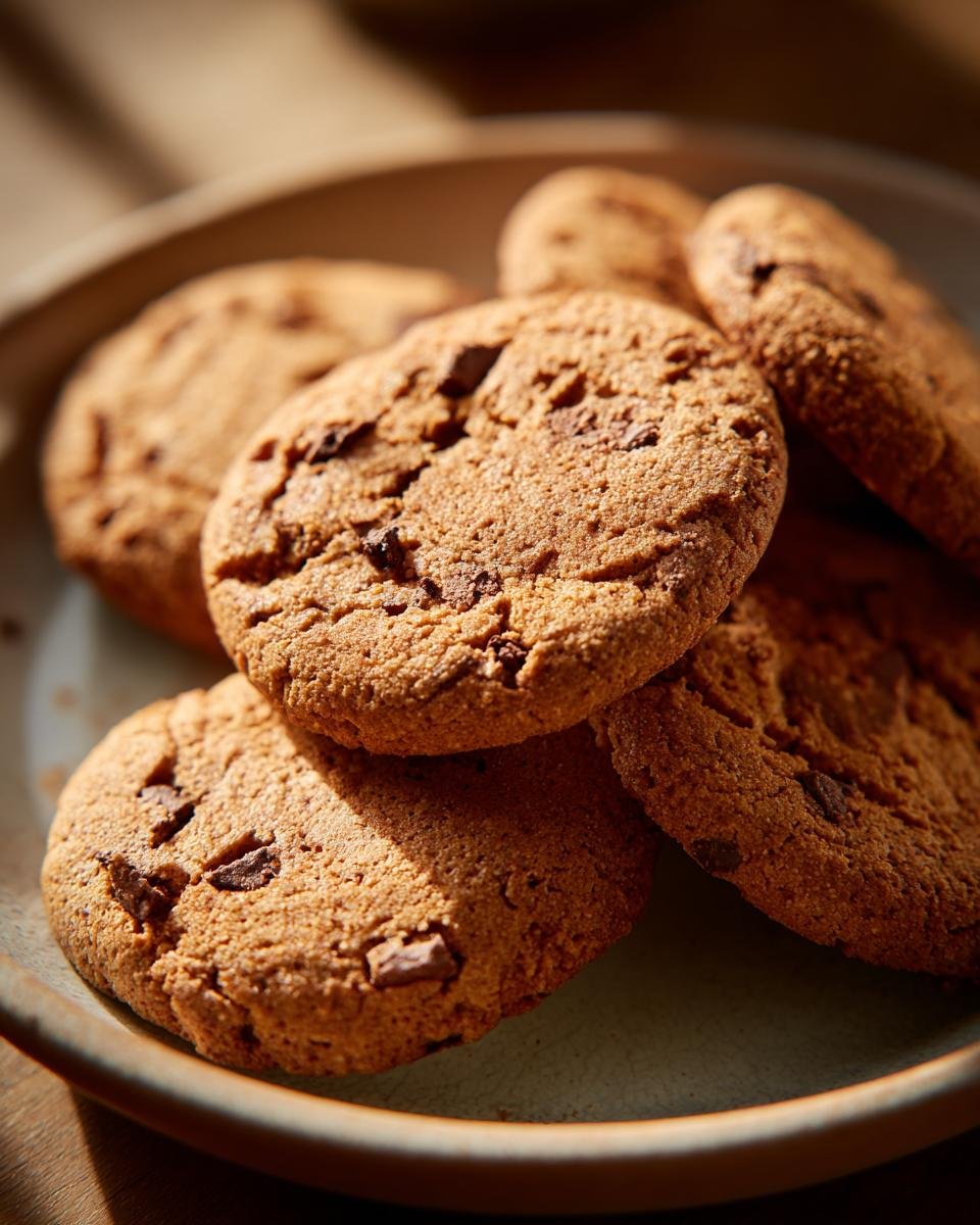 Close-up of a pile of Irresistible Button Cookies, featuring rich chocolate chips and a golden-brown texture.