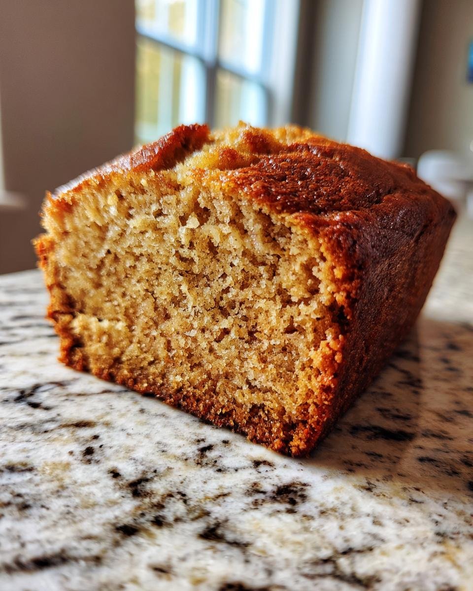A close-up of a slice of Irresistible Healthy Banana Bread, showcasing its moist texture and golden-brown crust.