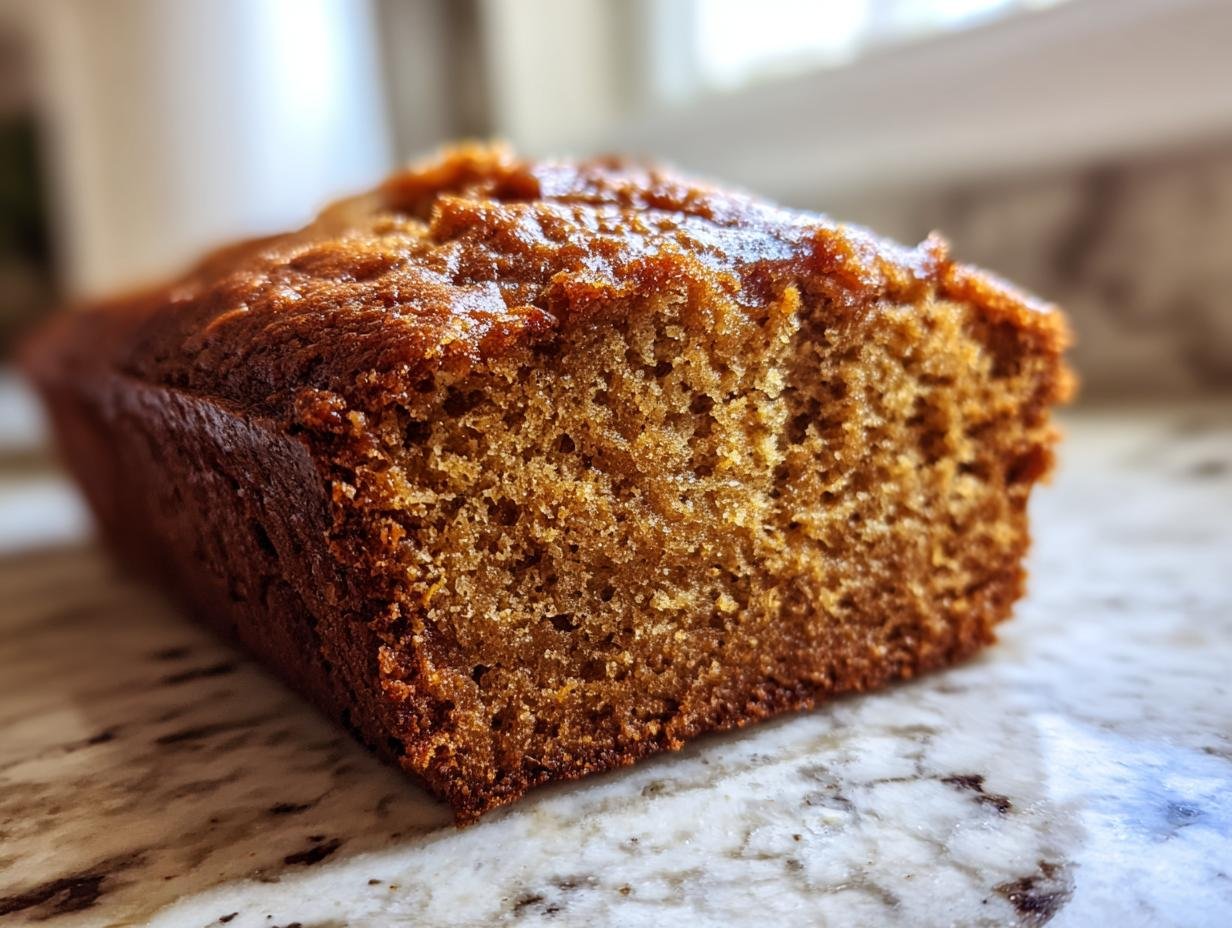 A close-up of a slice of Irresistible Healthy Banana Bread Recipe, showing its moist texture and golden-brown crust.