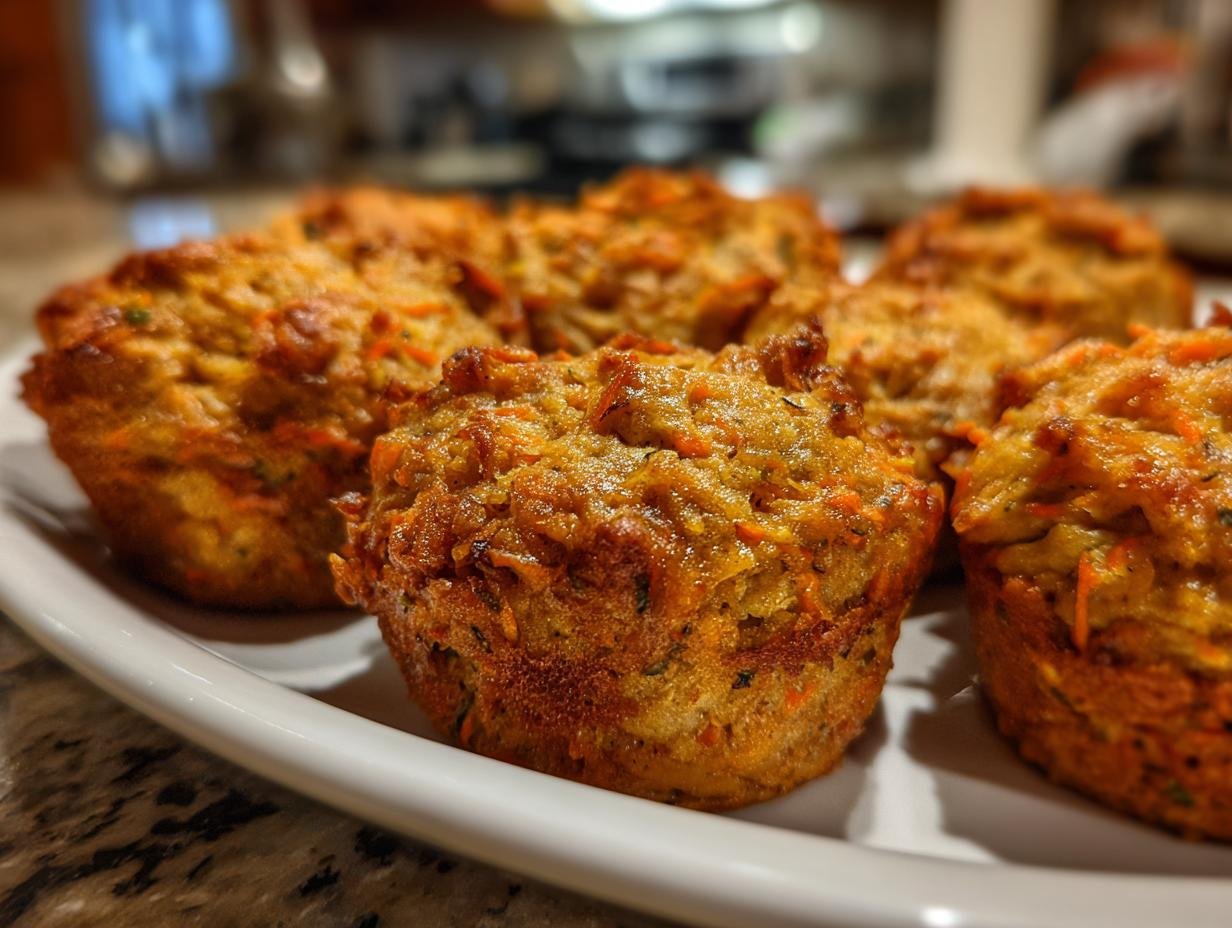 A close-up of several Irresistible Mini Carrot Cakes, showcasing their golden-brown tops and visible shredded carrots.