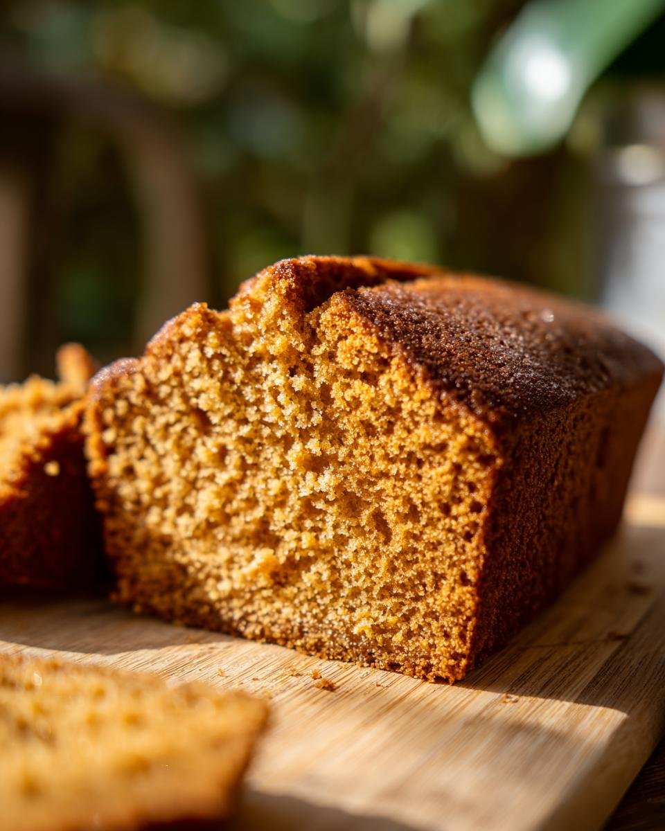 Close-up of a slice of Irresistible Peanut Butter Cake, showing its moist texture and golden-brown crust.