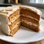 A slice of irresistible peanut butter cake with layers of cake and frosting, showing the creamy filling.