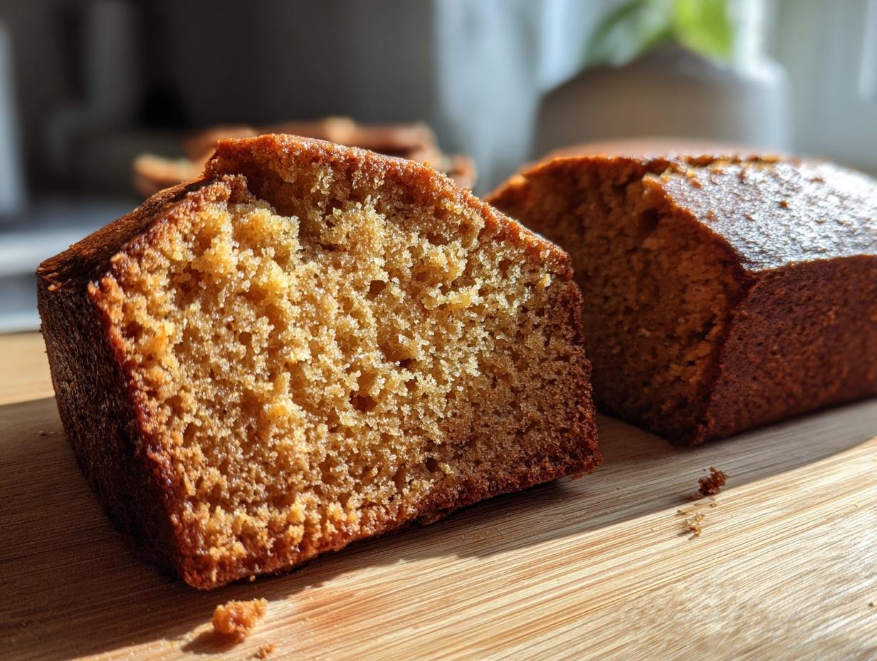 Close-up of a slice of Irresistible Peanut Butter Cake, showing its moist texture and golden-brown crust.