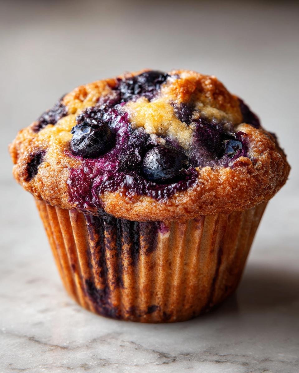 A close-up view of a delicious Blueberry Blackberry Jam Muffin, showcasing juicy berries and a golden-brown top.