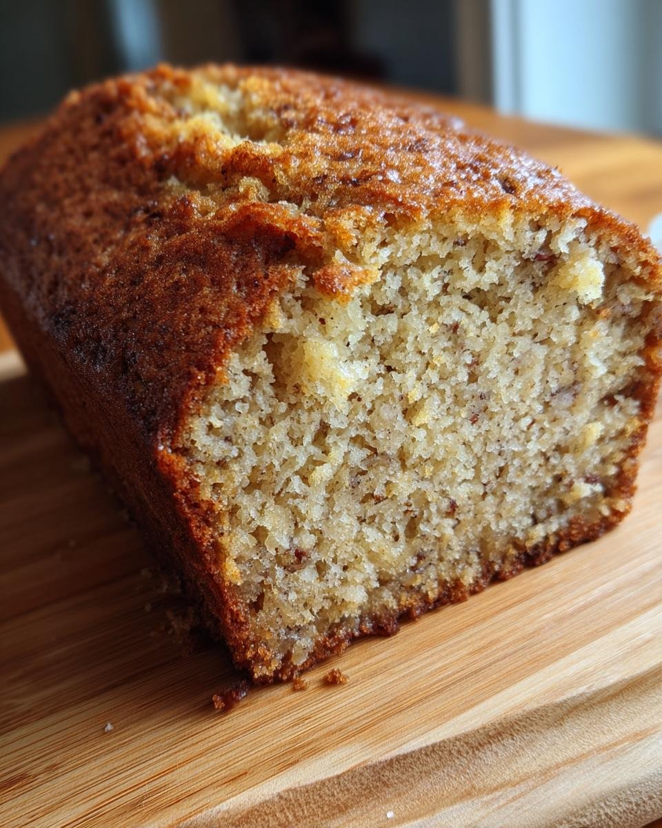 Close-up of a freshly baked Brown Butter Pecan Pound Cake loaf showing its moist, golden crumb texture.