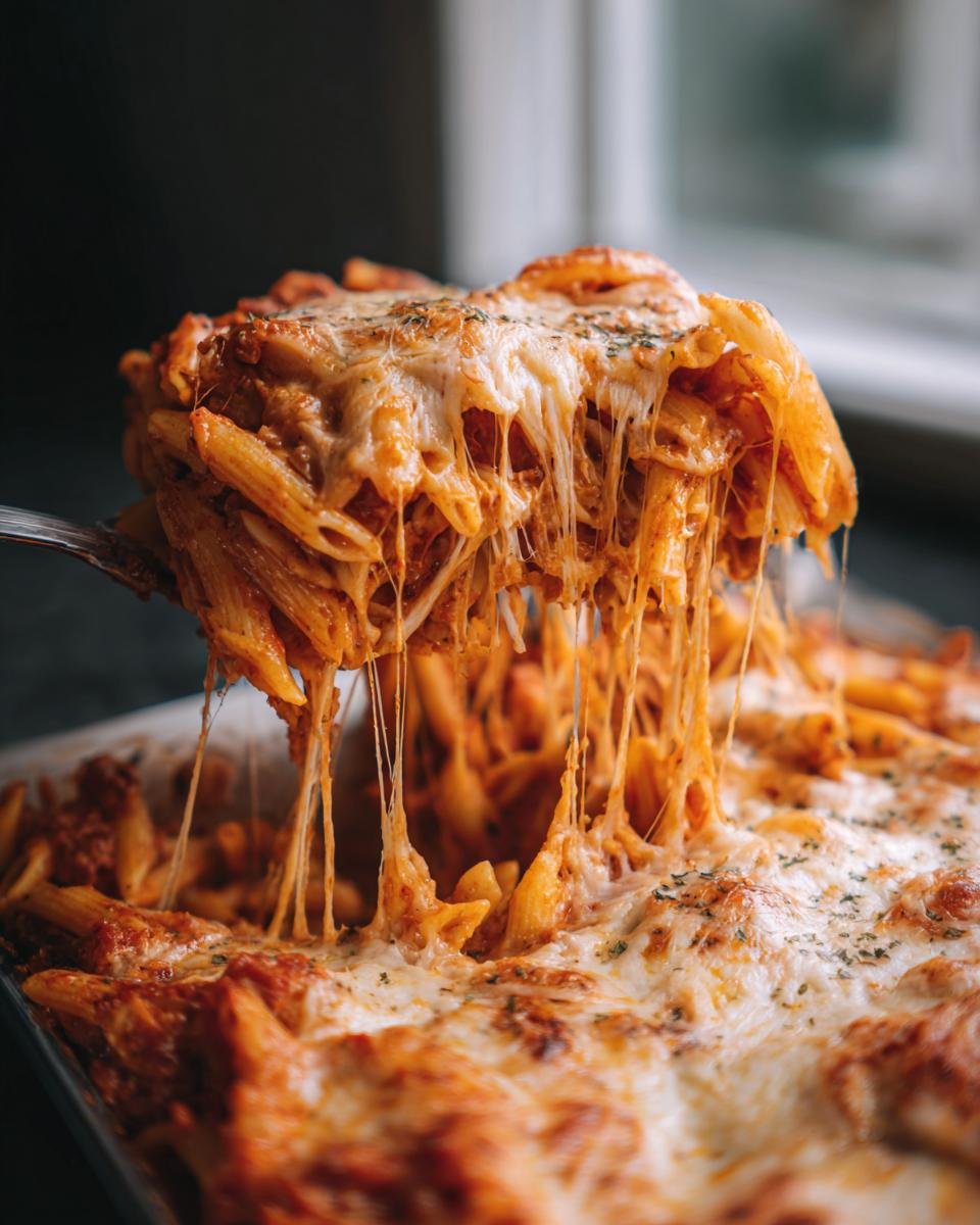 A fork lifting a generous portion of Irresistible Cheesy Taco Pasta, with long strands of melted cheese stretching.