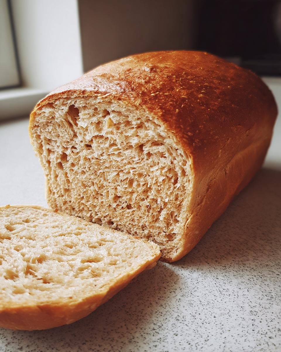 A close-up of an irresistible whole wheat bread loaf with a slice cut, showing its soft texture.