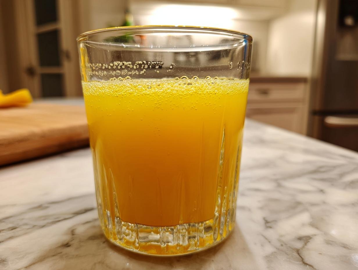 A vibrant Pineapple Ginger Turmeric Tonic in a glass, with bubbles on top, ready to be enjoyed.