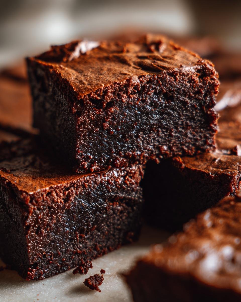 Close-up of stacked, fudgy squares from the Irresistible Easy Red Bean Brownies Recipe.