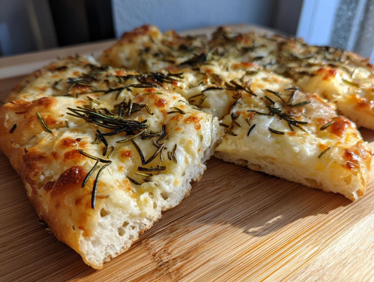 Close-up of Irresistible Crispy Flatbread With Brie Recipe, topped with melted cheese and rosemary.