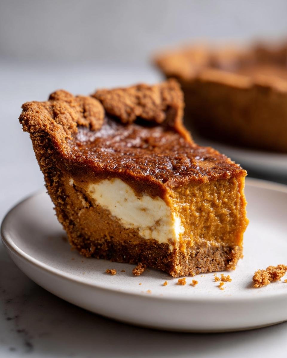 A slice of Irresistible Apple Butter Pie featuring a creamy center and Biscoff cookie crust.