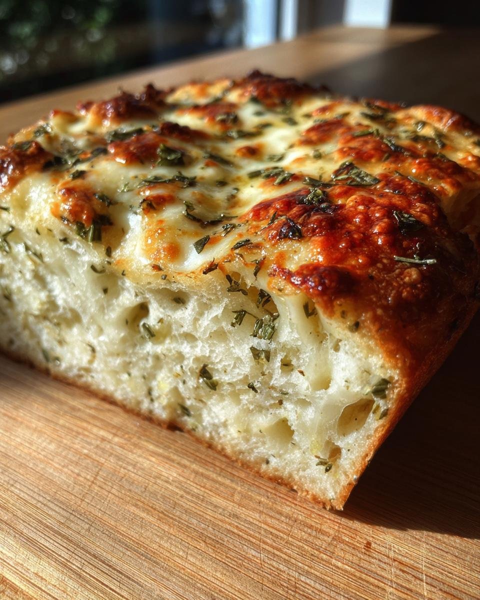 Cross-section of Irresistible Copycat Subway Italian Herb Cheese Bread showing fluffy interior and melted, browned cheese topping.