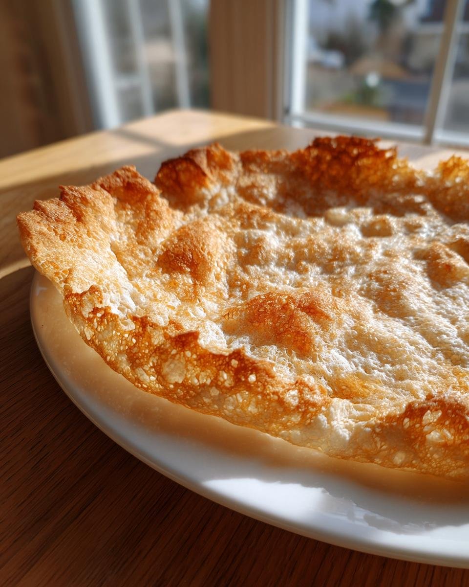 Close-up of a golden brown, crispy edge of a Gluten Free Pizza Crust resting on a white plate.