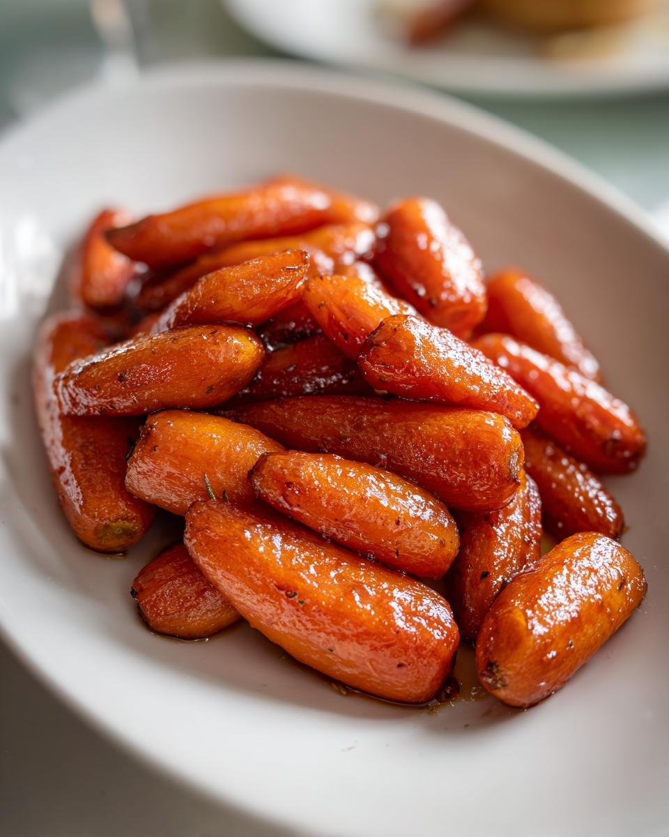 Close-up of glazed, Irresistible Brown Sugar Baked Carrots Recipe To Savor served in a white dish.