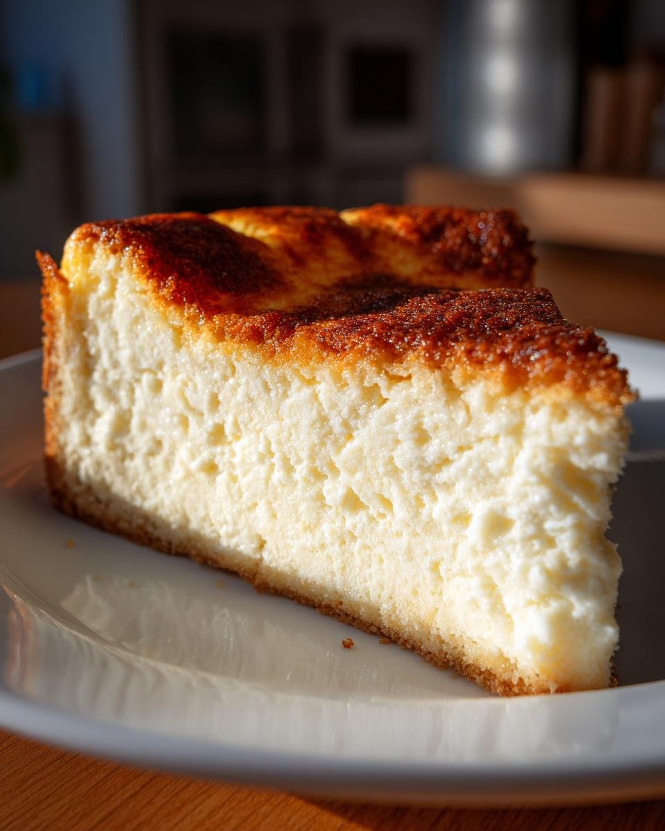 A close-up slice of the Irresistible Sugar Cookie Cheesecake showing its creamy texture and browned top.