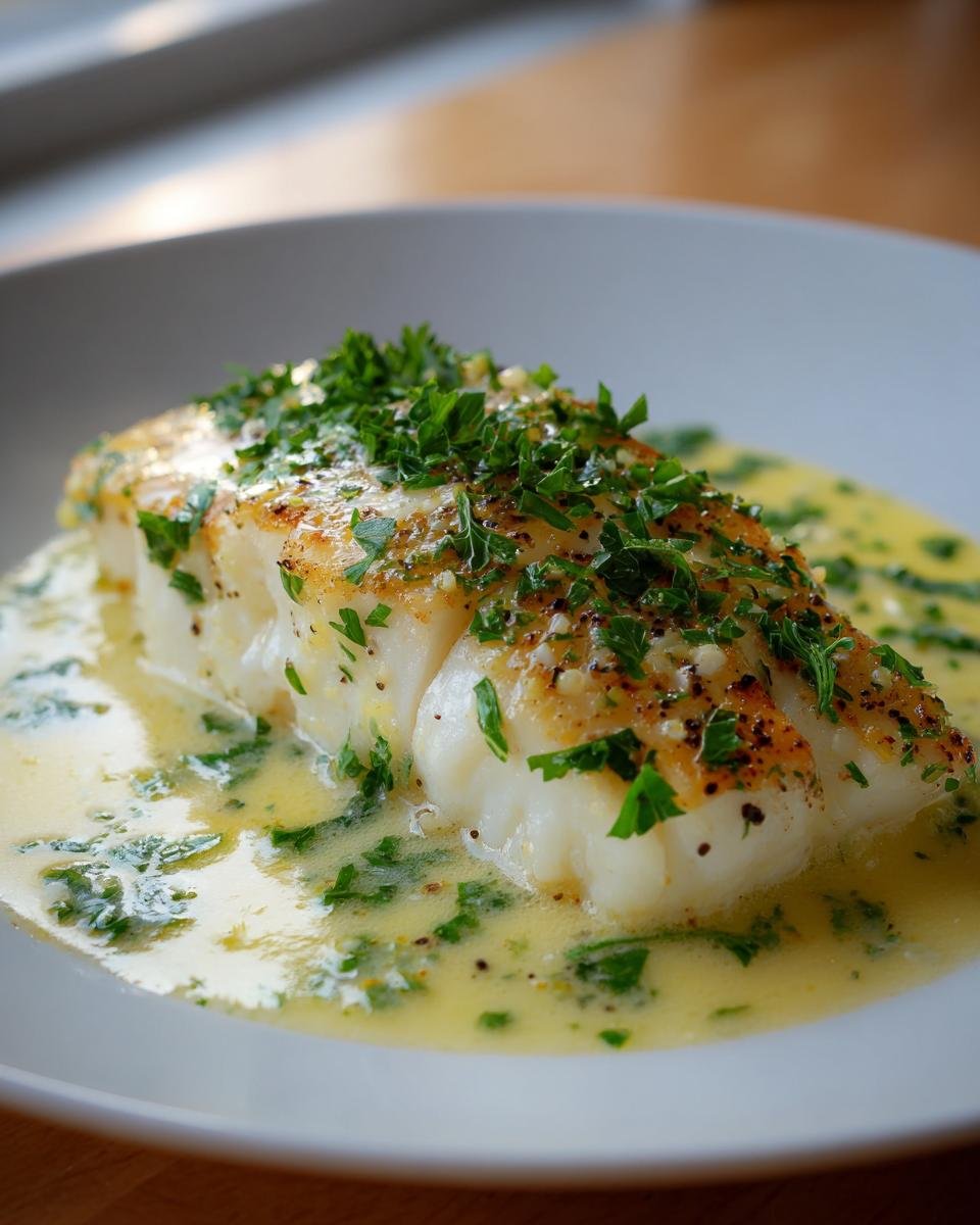 Flaky baked cod fillet served in a rich coconut lemon cream sauce, topped with fresh parsley.