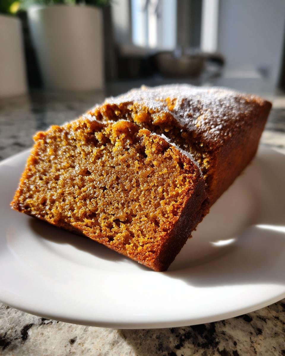 A close-up of a moist slice cut from an Irresistible Applesauce Cake, dusted with powdered sugar.