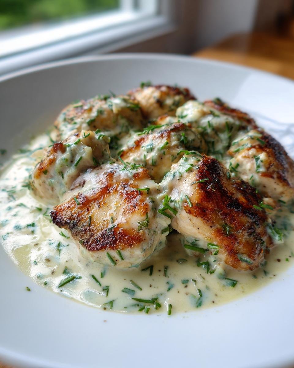 Seared chicken pieces smothered in a creamy, herb-flecked sauce, ready to serve for Irresistible Boursin Chicken Quick Creamy Delight.