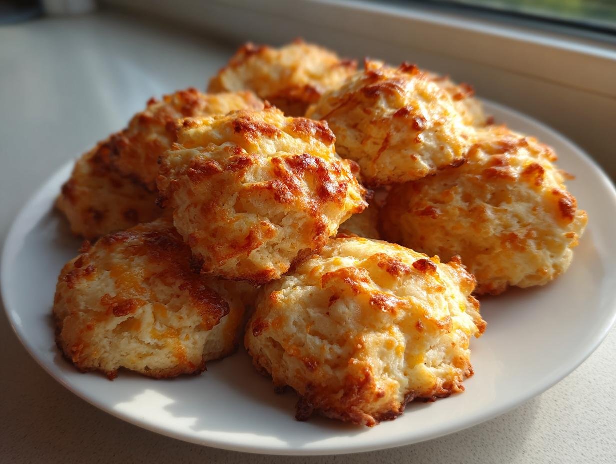 A pile of golden brown, freshly baked homemade cheese crackers with melted, crispy cheese topping.
