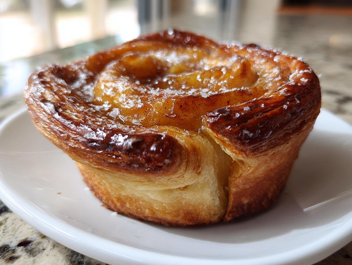 Close-up of an Irresistible Peach Pie Crescent Cruffin with a golden, flaky crust and caramelized peach filling.